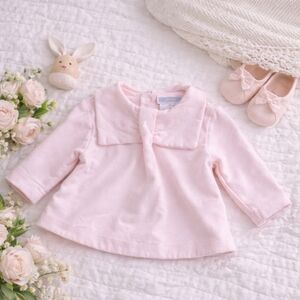 Jacadi Paris 6M Blush Pink Velour Top Peter Pan Collar Baby Boutique Classic